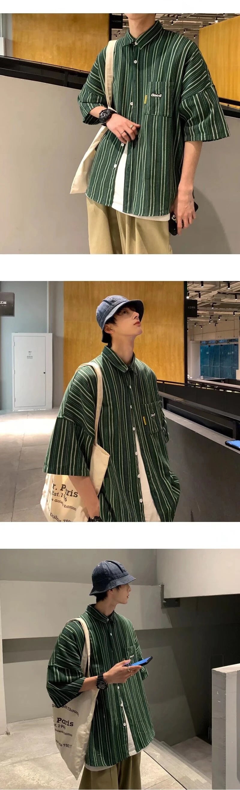 Streetwear Summer Mens Vintage Striped Shirts Letter Print Short Sleeve Casual T 2024 Summer Mens Vintage Striped Shirts Letter Print Short Sleeve Casual T Shirt Clothing Y2K Streetwear Loose Social Camisas Fashion Sweater Jacket With Graphic Design For Men