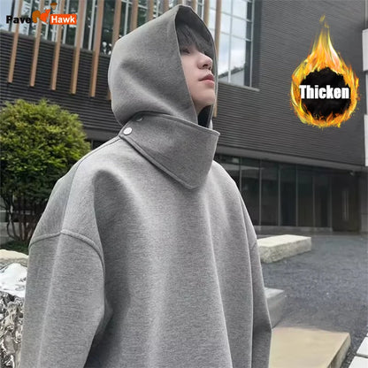 Solid Color Hoodies Men Women Japanese Loose Pullovers Sweatshirt Harajuku Detachable Neck Hoodie Autumn Spring Casual Overcoats Street King Limited