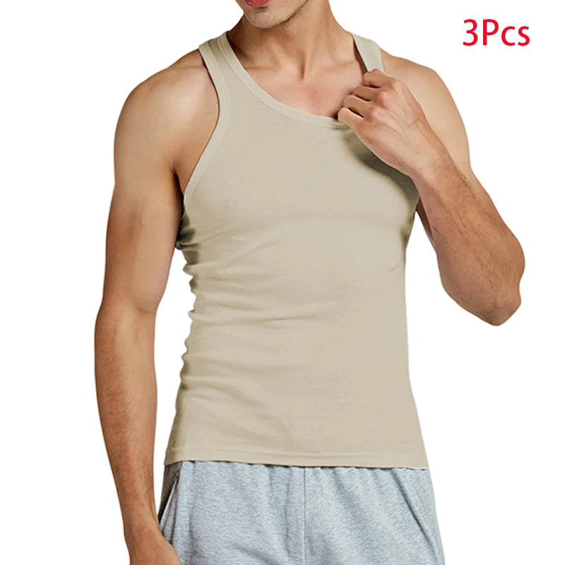 Hot Sale 3pcs / 100% Cotton Mens Sleeveless Tank Top Solid Muscle Vest Undershirts O-neck Gymclothing Tees Whorl Tops Street King Limited