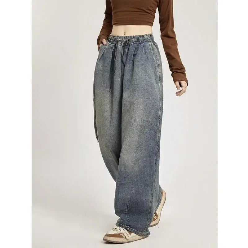 y2k american street hip hop men and women trendy personality straight tube loose jeans couple retro washed wide leg casual pants unique jeans style 4685