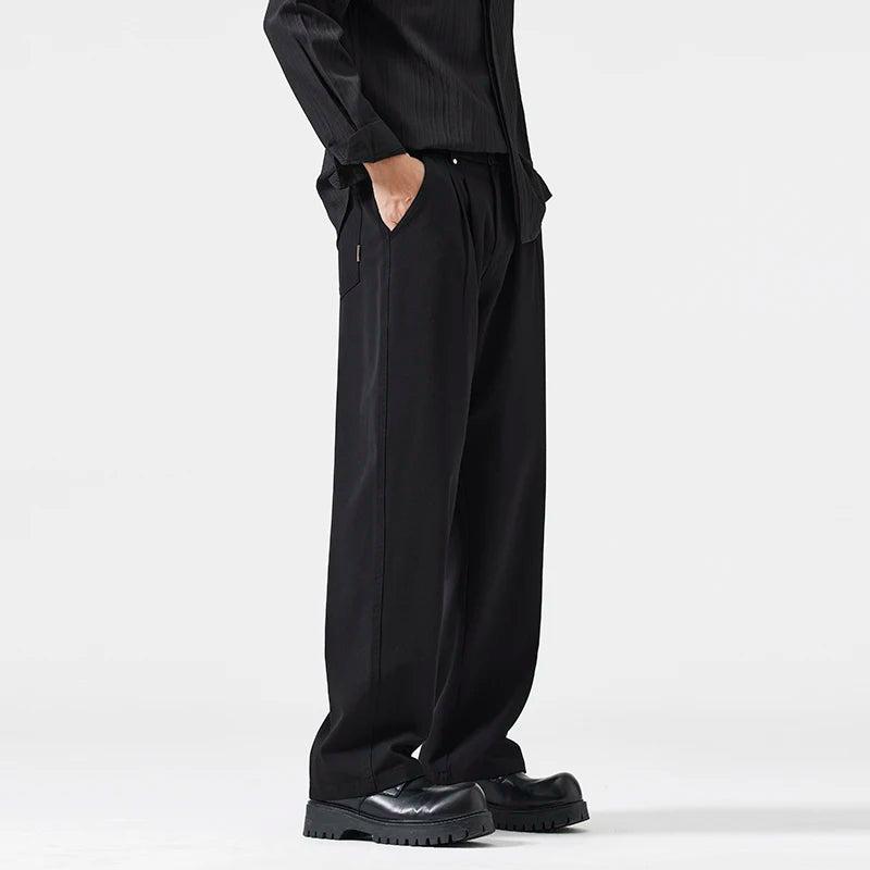 mens trend streetwear fashion loose casual plus size straight wide leg suit pant office man commute work pants trousers urban fashion pants