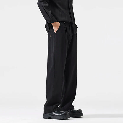 mens trend streetwear fashion loose casual plus size straight wide leg suit pant office man commute work pants trousers urban fashion pants
