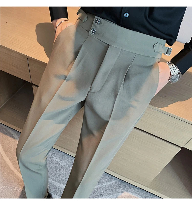 2024 High Quality Business Casual Draped High-waist Trousers Men Solid Color Formal Pants Male Formal Office Social Suit Pants Street King Limited