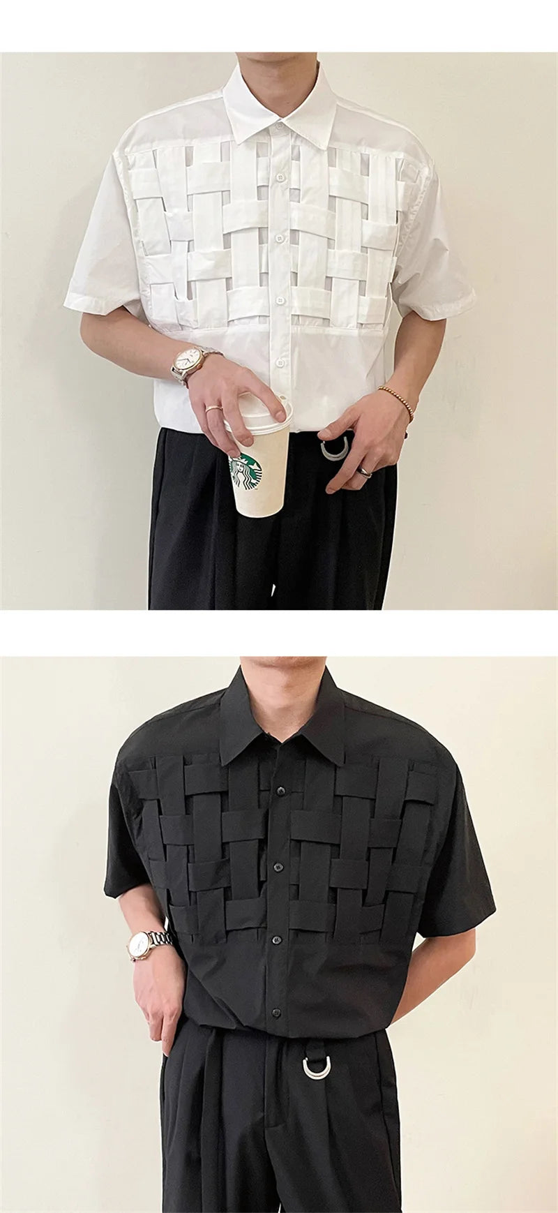 Streetwear Summer High Street Knitting Short Sleeve Mens Shirts Luxury Social Sol Summer High Street Knitting Short Sleeve Mens Shirts Luxury Social Solid Shirt Korean Fashion Y2K Clothes Camisas De Hombre Fashion Sweater Jacket With Graphic Design For Men