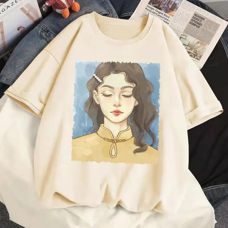 Pure cotton short-sleeved large size versatile T-shirt women's loose new student top trendy women clothing y2k tops emo clothes Street King Limited