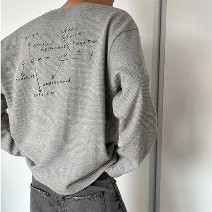 Trendy Korean Style Personalized Floral Gray Waffle Print Long-sleeved Autumn American Men's Women's Y2K Round Neck Sweatshirt Street King Limited