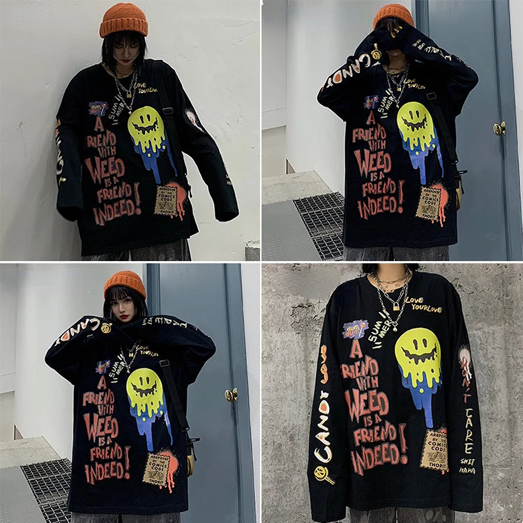 Hip Hop Streetwear T Shirt Graffiti Graphic Harajuku T-Shirt 2023 Mens Cotton Long Sleeve Tshirt Streetwear Oversized T Shirt Street King Limited