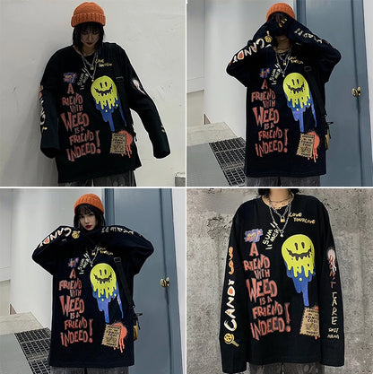 Hip Hop Streetwear T Shirt Graffiti Graphic Harajuku T-Shirt 2023 Mens Cotton Long Sleeve Tshirt Streetwear Oversized T Shirt Street King Limited