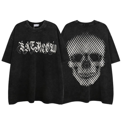 2023 Streetwear T Shirt Skull Skeleton Graphic Hip Hop Oversized T-Shirt Men Cotton Tops Tees Retro Washed Black Tshirt Hipster Street King Limited