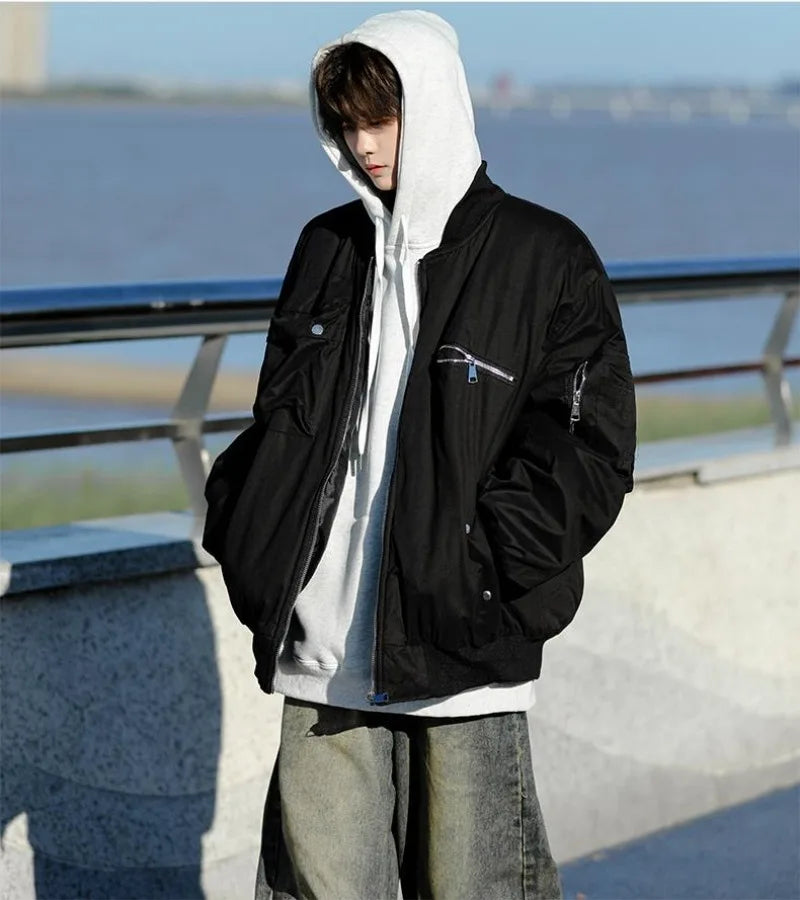 High Street Pilot Cotton Jackets Mens Thickening Winter Tooling Trendy Profile Warm Bomber Coats Unisex Baseball Collar Parkas Street King Limited