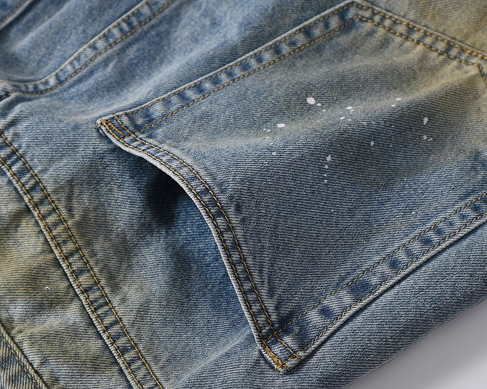 front zipper hole distressed washed vintage mens jeans pants harajuku y2k straight ink painted baggy denim trousers oversized unique jeans style 1978