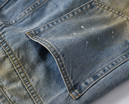 front zipper hole distressed washed vintage mens jeans pants harajuku y2k straight ink painted baggy denim trousers oversized unique jeans style 1978