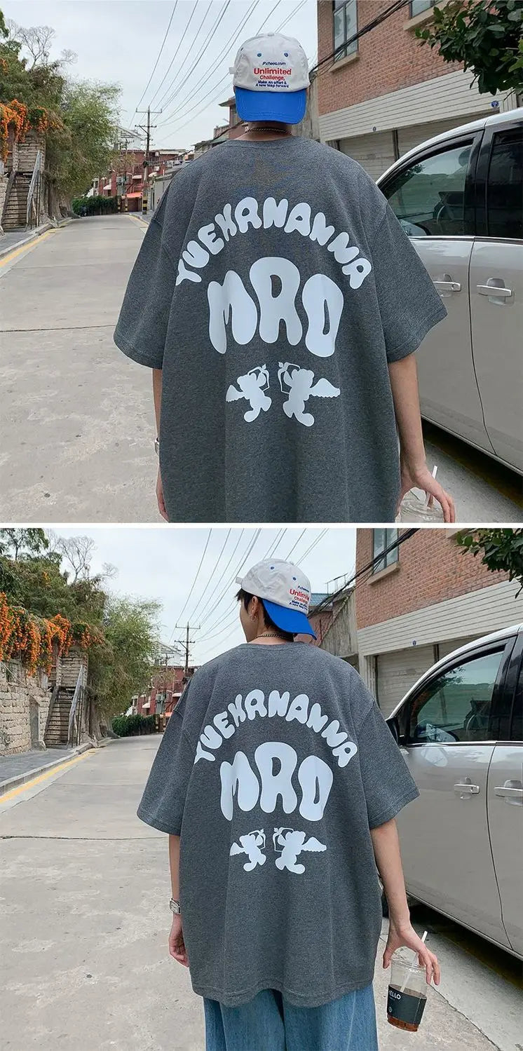 Korean street hip hop y2k printed men's T-shirt trendy brand Japanese retro loose Harajuku round neck sports half sleeved top Street King Limited
