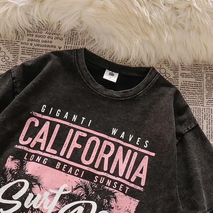 Retro washed and distressed heavyweight pure cotton short-sleeved men's and women's T-shirts with loose design letter y2k tops Street King Limited