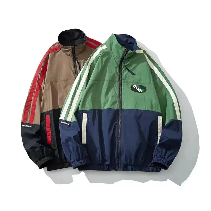 spring korean varsity jacket men women patchwork college coat 2023 color block sport jackets loose windbreaker stand collar relaxed fit trousers