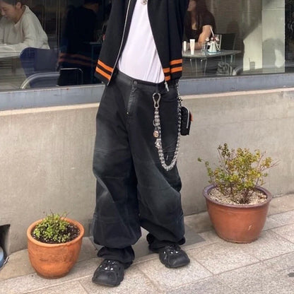 high street multi pocket washed black cargo pants for men wide leg baggy casual jeans oversized baggy denim trousers 2 combat utility trousers