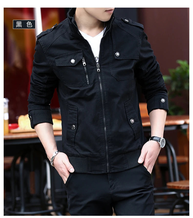 2024 spring autumn new mens jacket korean fashion stand up collar thick denim cargo pants pure cotton coat top clothes unique cargo style 4577