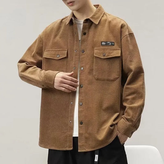 Streetwear Korean Fashion Long Sleeve Corduroy Shirts For Men Y2K Vintage Loose C Korean Fashion Long Sleeve Corduroy Shirts For Men Y2K Vintage Loose Casual Jacket Streetwear Appliques Cargo Shirt Blouses Fashion Sweater Jacket With Graphic Design For Men