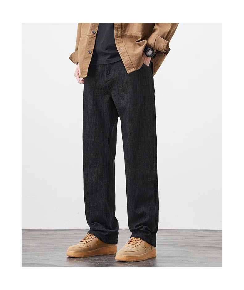 plus size 28 42 micro elastic jeans men classic fashion casual loose straight black denim jeans pant cityboy jeans long trousers unique jeans style 2025
