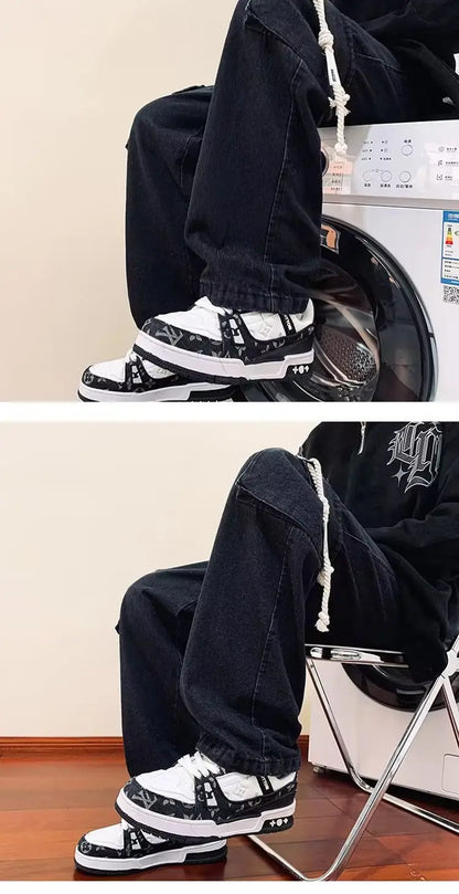 american retro and personalized straight leg jeans for men and women with hiphop big pocket design work pants loose casual pants unique jeans style 766