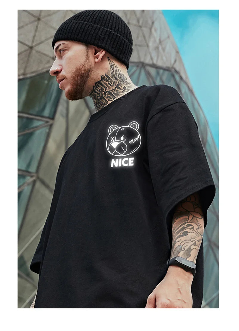 Men Harajuku Fashion T Shirt Bear beer print Kawaii Tshirt Hip Hop Streetwear T-Shirts 2022 Summer Casual Oversized Tees Tops Street King Limited