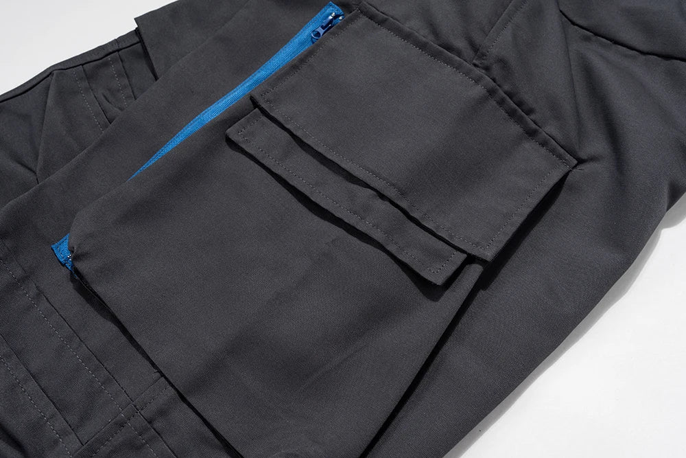 y2k blue zipper multi pocekts baggy cargo pants for men straight pantalones hombre casual trousers oversized hip hop overalls unique cargo style 2347