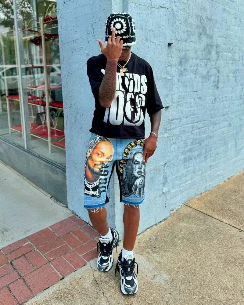 Retro casual Gothic letter pattern printed oversized T-shirt men's Y2K street hip-hop loose and versatile short sleeved shirt Street King Limited