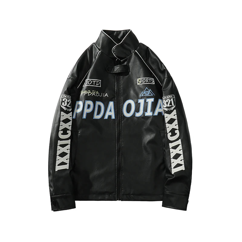 american style coat mens spring and autumn street pilot biker jacket oversized hip hop letter embroidery pu leather jackets minimalist street pants