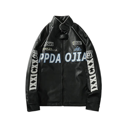 american style coat mens spring and autumn street pilot biker jacket oversized hip hop letter embroidery pu leather jackets minimalist street pants
