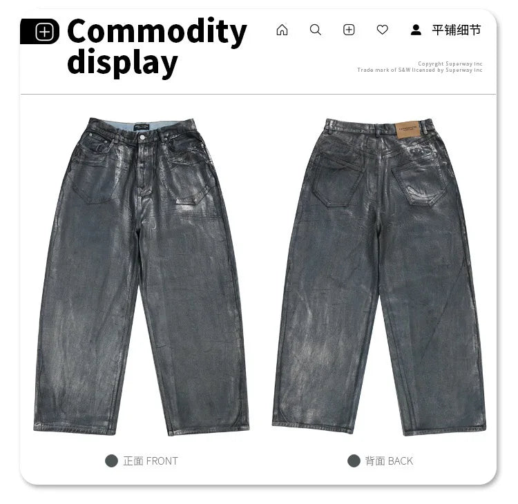 Autumn/winter 2024 loose wash jeans with silver coating Street King Limited