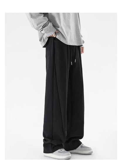 winter mens gray thickened straight leg sweatpants 2025 high street baggy drape pants korean fashion y2k casual trousers unique joggers style 142