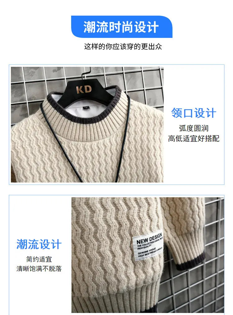 Brand Clothing Men's Loose Pullover Male Slim Fit Fashion Knitted Sweater Man  Thick Warm Pull Homme Retro Stripe Sweaters 4XL Street King Limited