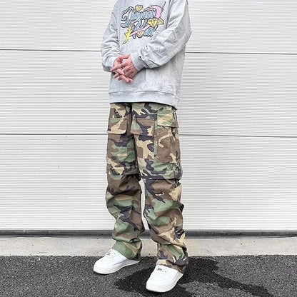 y2k knee detachable multi pockets camouflage cargo pants mens streetwear patchwork baggy overall ropa hombre oversized trousers baggy cargo bottoms