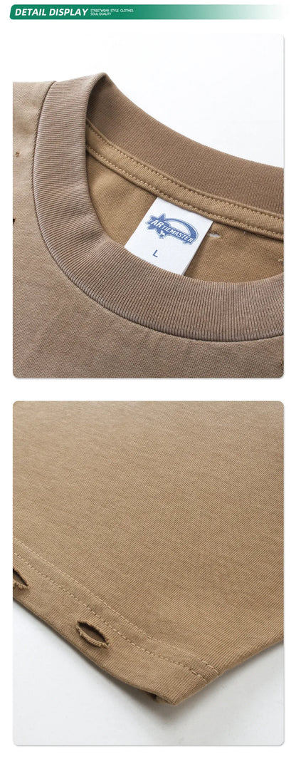 2024 Spring Summer New in Tops Tees Trendy Spray Dye Cut Damaged Washed Y2k Clothes Men's Short Sleeved T-shirt Oversized Street King Limited