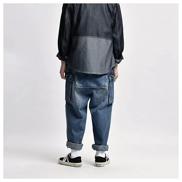 2023 men clothing chic denim overalls mens work cargo pants old school easy worker multi pocket bib jumpsuit denim pants unique cargo style 716