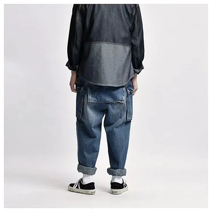 2023 men clothing chic denim overalls mens work cargo pants old school easy worker multi pocket bib jumpsuit denim pants unique cargo style 716
