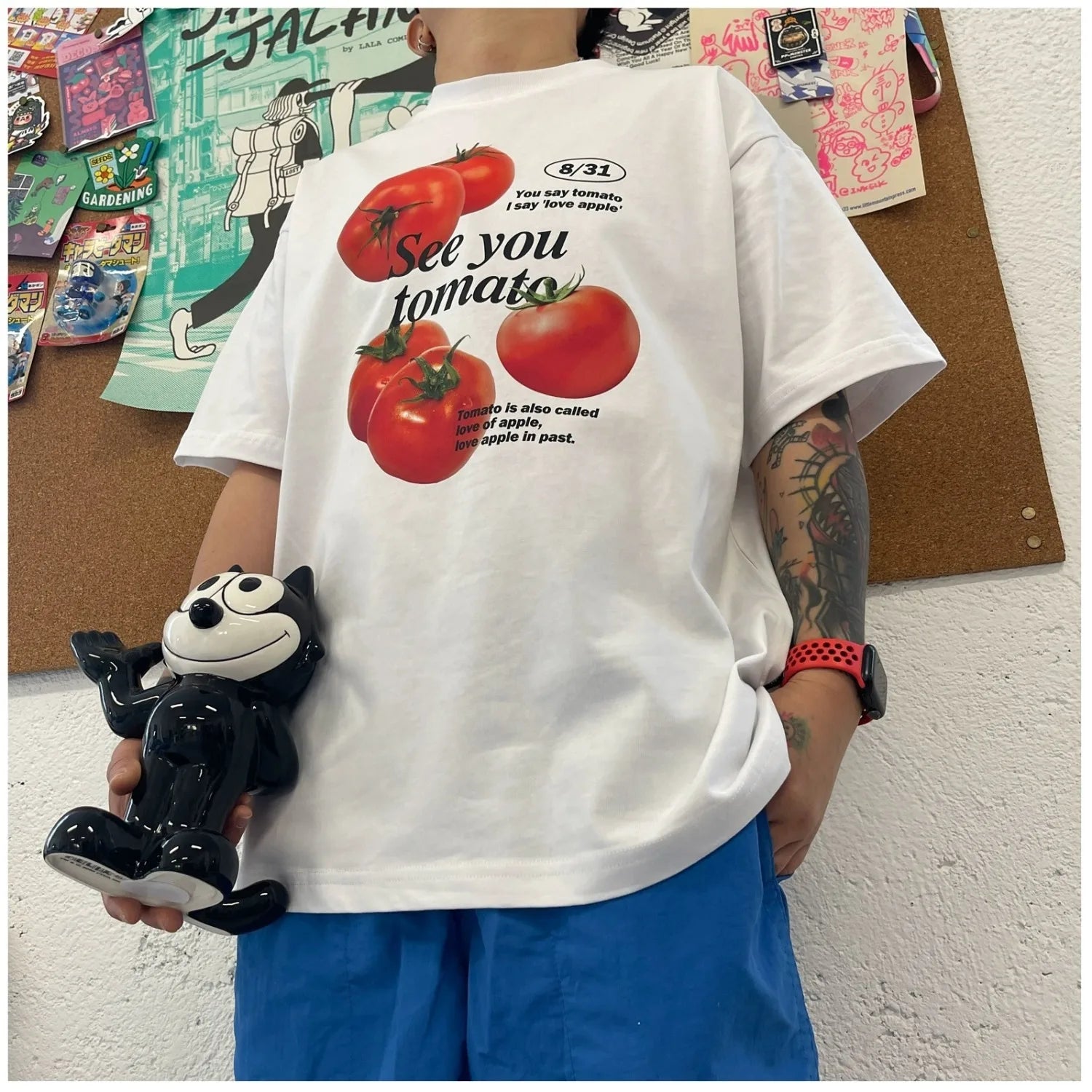 Tomato print pure cotton short-sleeved T-shirt, fun and cute men and women niche fashion brand Korean style college style top Street King Limited