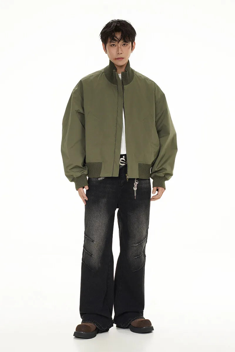 short design stand collar bomber jacket men korean streetwear fashion loose casual vintage bomber jacket coat cityboy outerwear drawstring street shorts