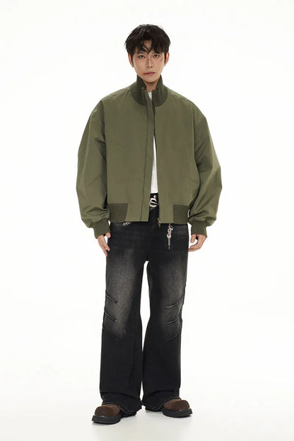 short design stand collar bomber jacket men korean streetwear fashion loose casual vintage bomber jacket coat cityboy outerwear drawstring street shorts