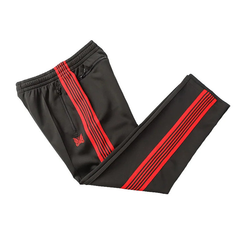 black new sweatpants pants men woman zipper drawstring embroidery side edge weaving stripe straight cylinder trousers unique joggers style 5165