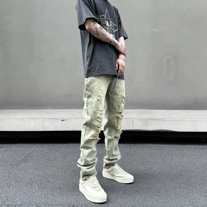 retro washed skinny jeans men pant destroyed ripped holes slim biker zipper jeans trousers fashion streetwear hip hop joggers streetwear sweatpants