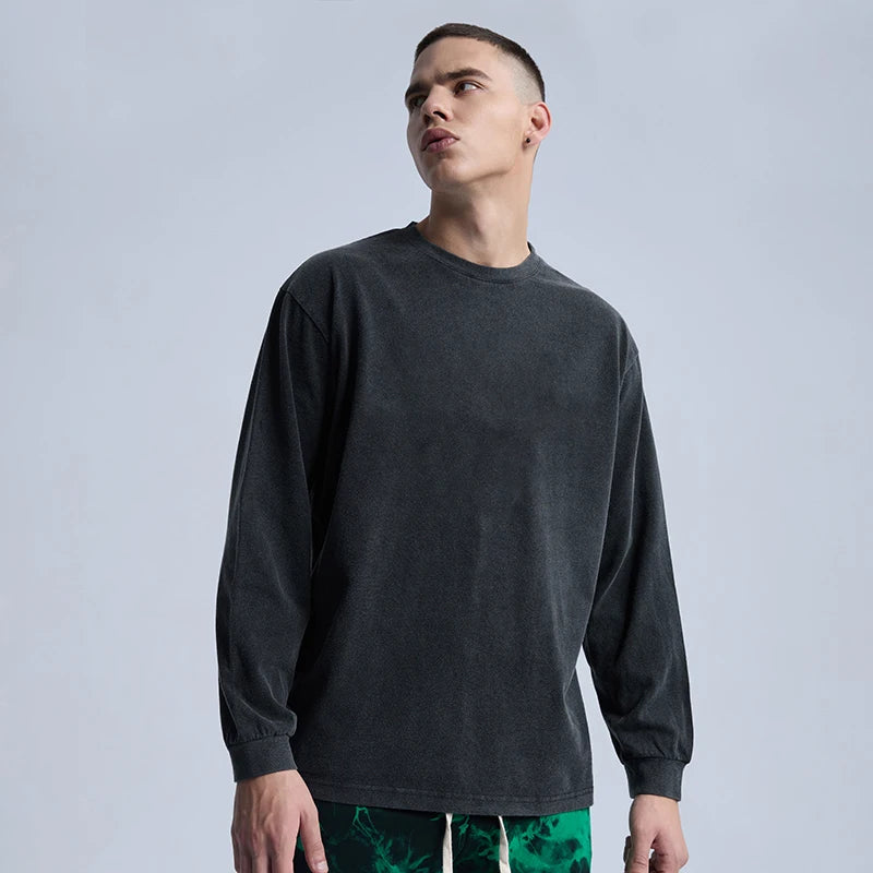 Rainbowtouches Washed Long Sleeve T-Shirts Vintage Pattern Long T-Shirts Men High Street Fashion Washing Oversized Men Street King Limited