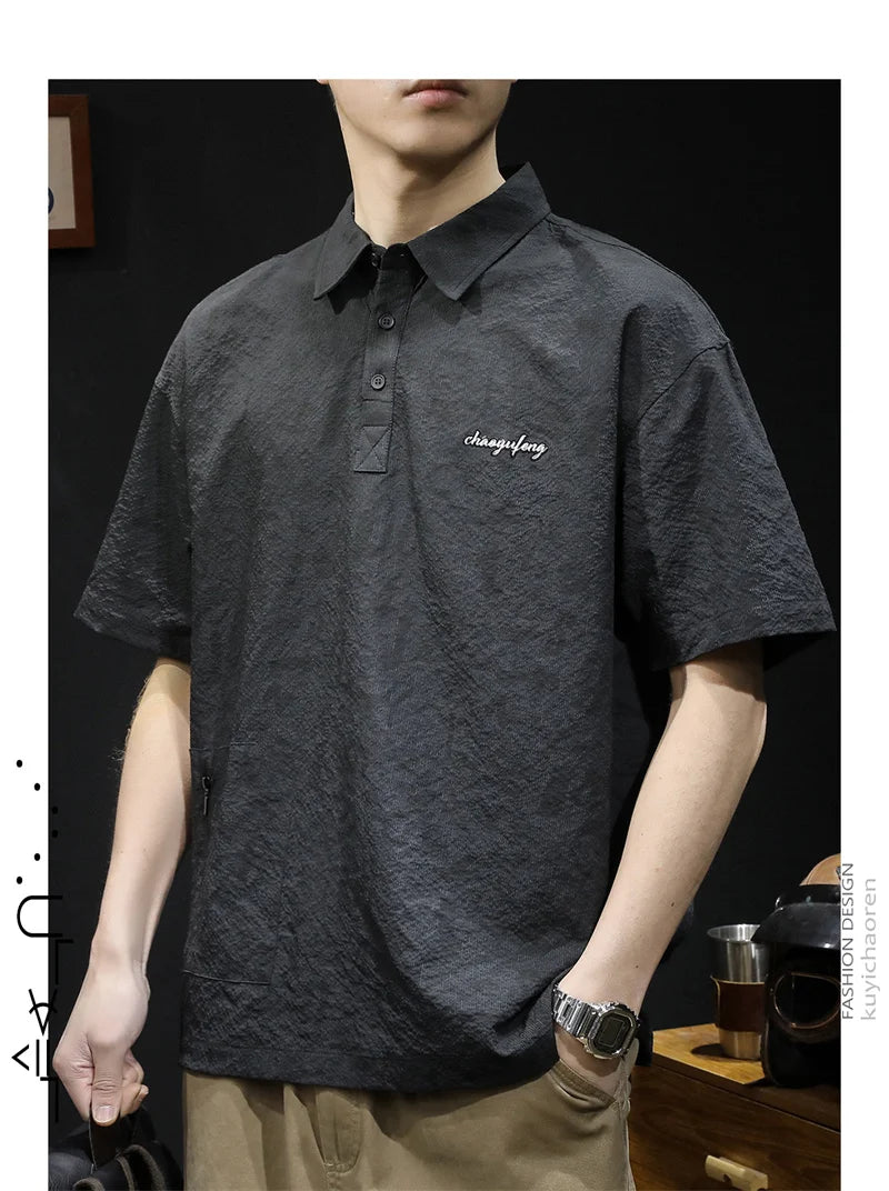 Streetwear Summer Full Letter Printed Polo Shirt For Men New Lapel Button Tee Sh Summer Full Letter Printed Polo Shirt For Men 2024 New Lapel Button Tee Shirts Oversized Short Sleeve Y2K Streetwear T Shirt Fashion Sweater Jacket With Graphic Design For Men