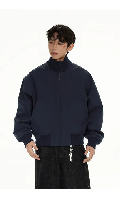 short design stand collar bomber jacket men korean streetwear fashion loose casual vintage bomber jacket coat cityboy outerwear unique shorts style 528