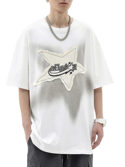 Men Oversized T Shirt Star Spliced Harajuku Streetwear Tshirts New Unisex Fashion Casual Loose Cotton Hip Hop Y2K T-shirt Tops Street King Limited