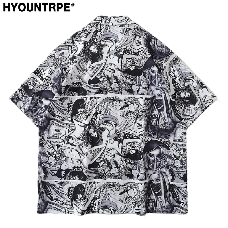 Anime Graphics Print Shirt New Casual Short Sleeve Harajuku Hawaiian Shirt Hip Hop Streetwear Loose Top Shirts for Mens Clothing Street King Limited
