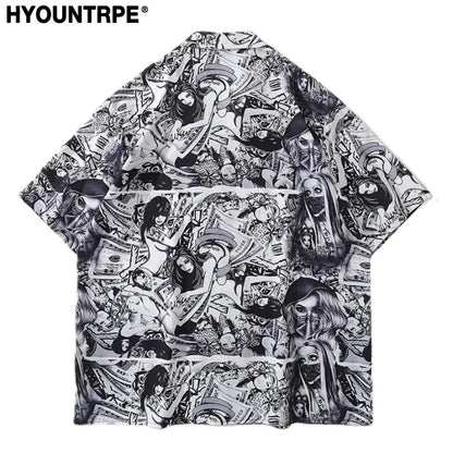 Anime Graphics Print Shirt New Casual Short Sleeve Harajuku Hawaiian Shirt Hip Hop Streetwear Loose Top Shirts for Mens Clothing Street King Limited