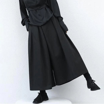 trendy gothic loose casual culottes mens japanese wide leg pants new oversize design streetwear dark black trousers male clothes clean everyday pants