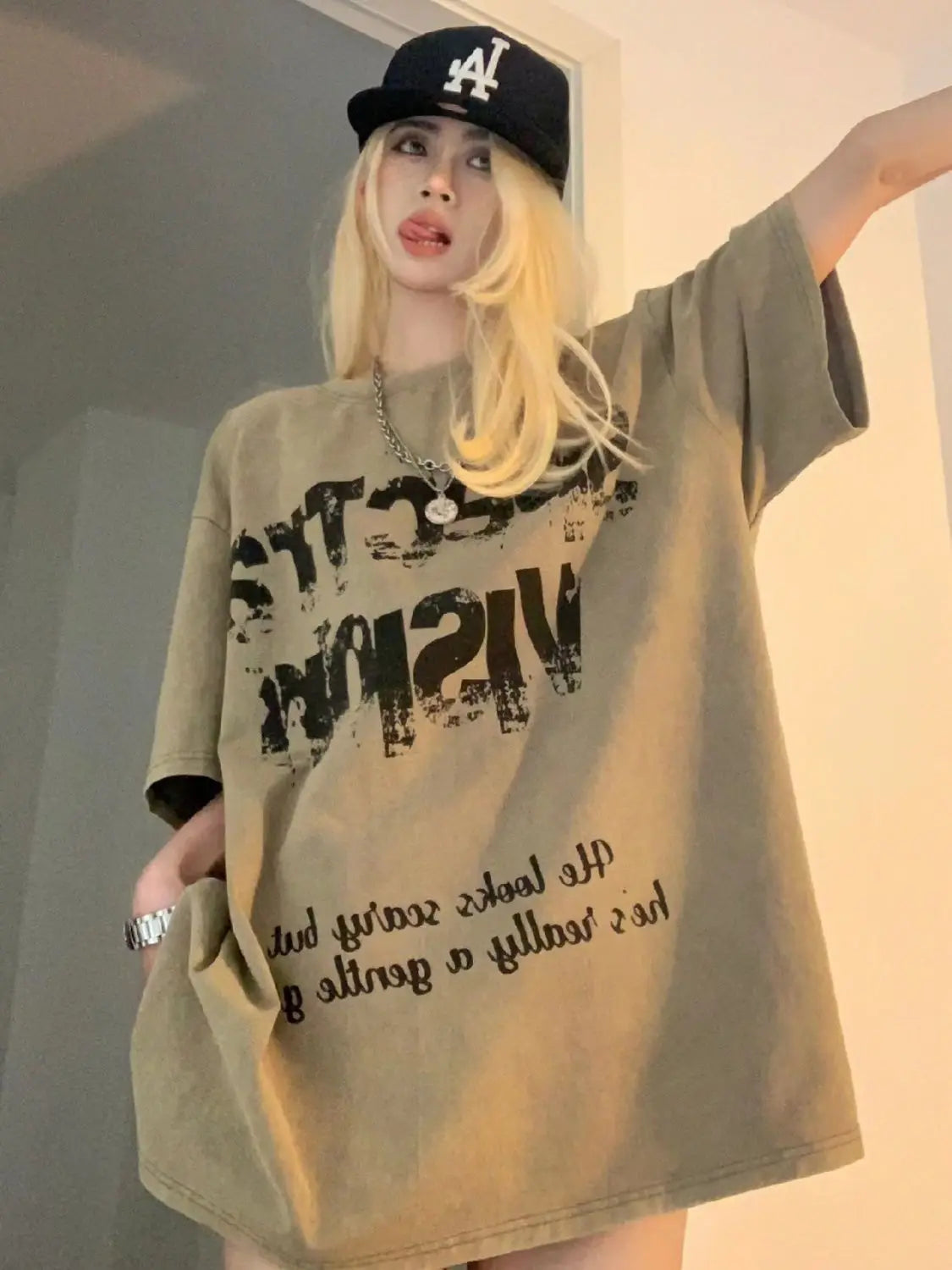 Pure cotton American retro vintage letter printed short-sleeved T-shirt women's niche loose high street top ins men clothing y2k Street King Limited