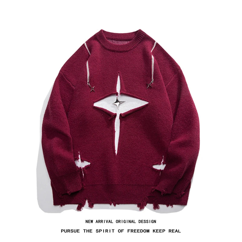 Gothic Men's Sweater Hip Hop Streetwear Long Sleeved Round Neck Tops Oversized Autumn New Knitwear Sweaters Jumpers Street King Limited